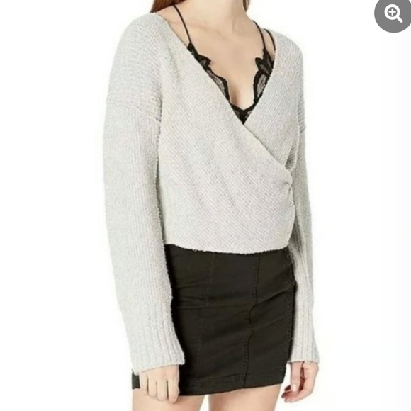 Free People Women's Sensual Faux Wrap Gray Sweater Oversized Long Sleeve XS Cozy - Picture 2 of 13